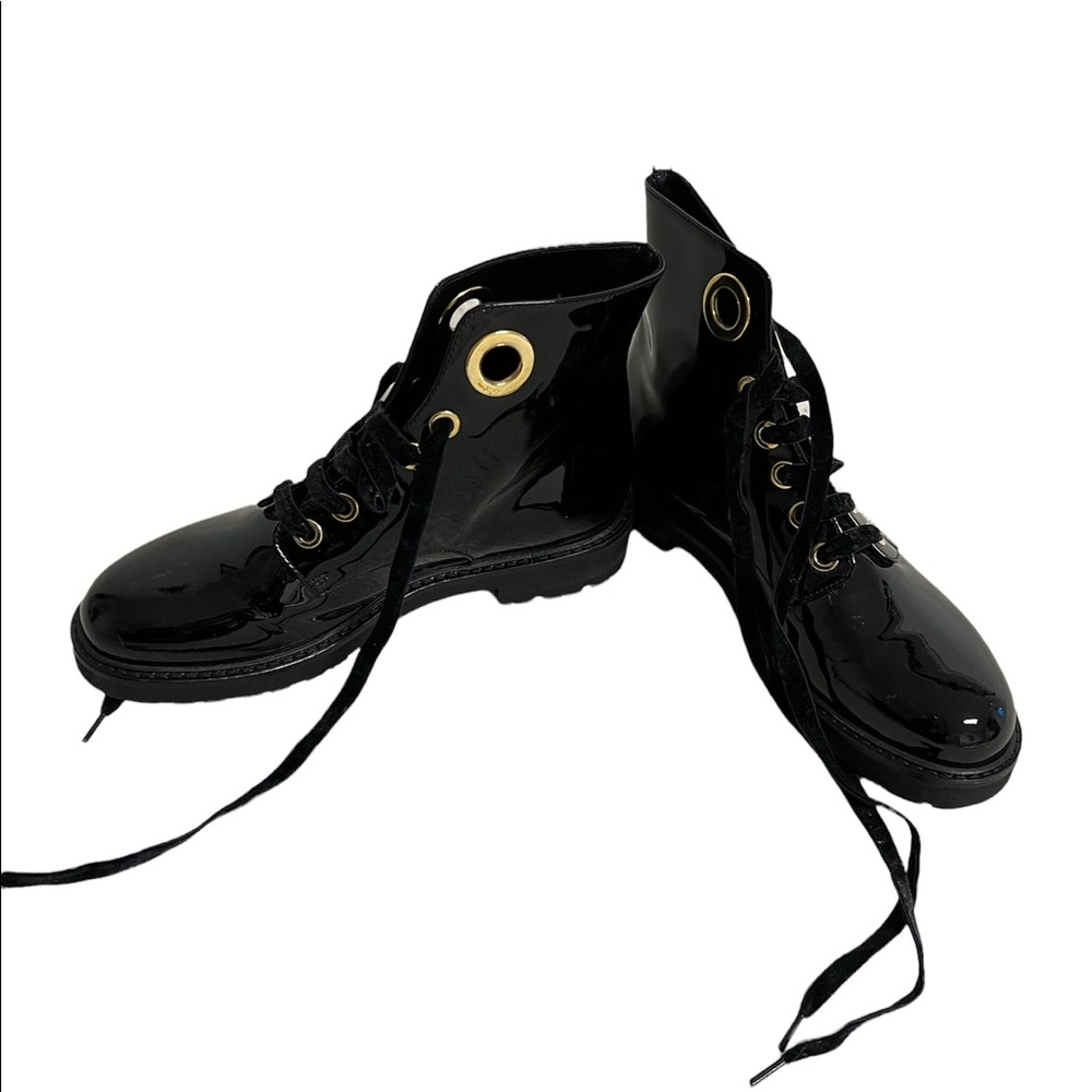 Agl Combat Boots Shiny Black Leather Gem